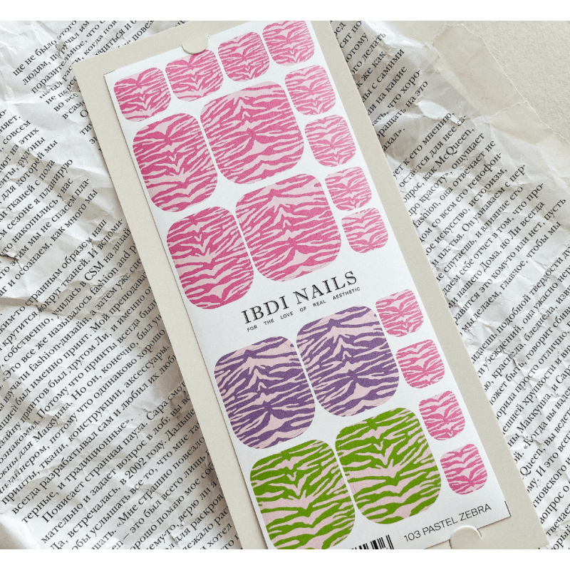 103 PASTEL ZEBRA -  PEDIKÜRE Nail Wraps IBDI Nails-NAIL WRAPS SELBSTKLEBEND-Double Beauty Shop
