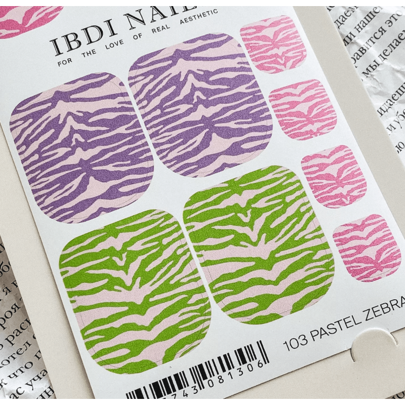 103 PASTEL ZEBRA -  PEDIKÜRE Nail Wraps IBDI Nails-NAIL WRAPS SELBSTKLEBEND-Double Beauty Shop