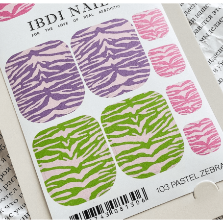 103 PASTEL ZEBRA -  PEDIKÜRE Nail Wraps IBDI Nails
