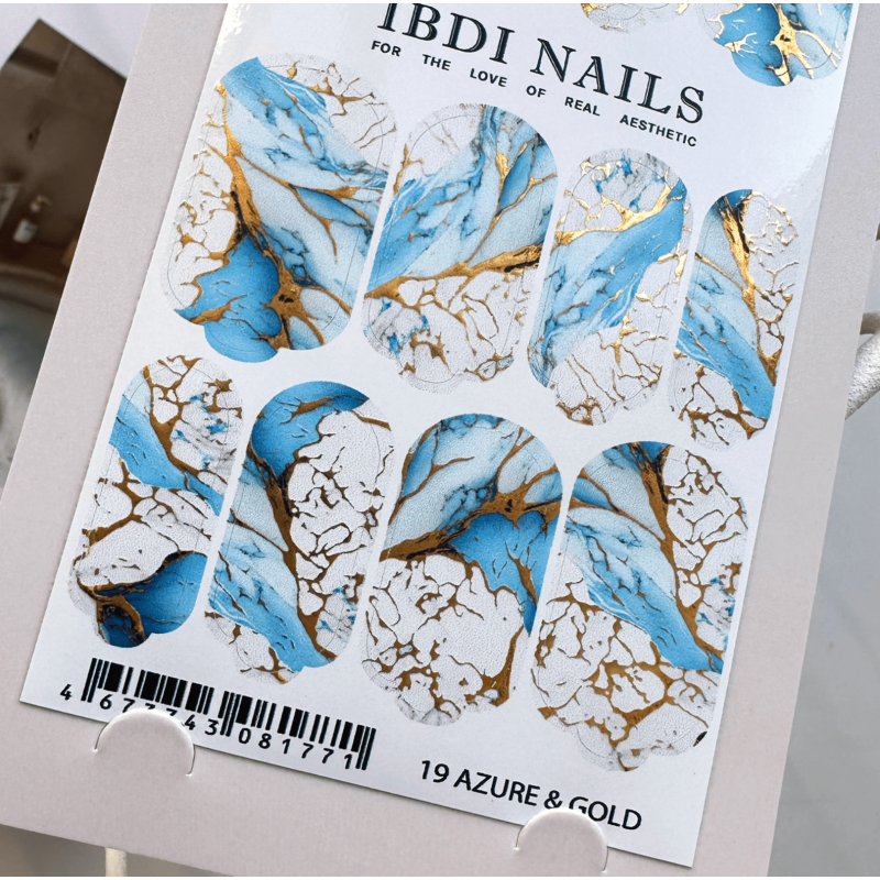 19 AZURE & GOLD - Nail Wraps IBDI Nails-NAIL WRAPS SELBSTKLEBEND-Double Beauty Shop