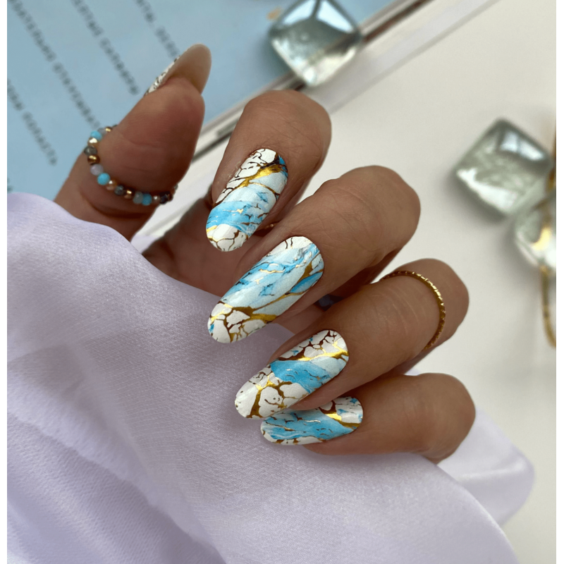 19 AZURE & GOLD - Nail Wraps IBDI Nails-NAIL WRAPS SELBSTKLEBEND-Double Beauty Shop
