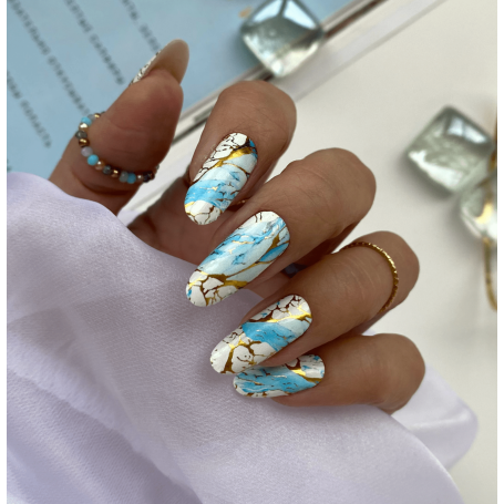 19 AZURE & GOLD - Nail Wraps IBDI Nails