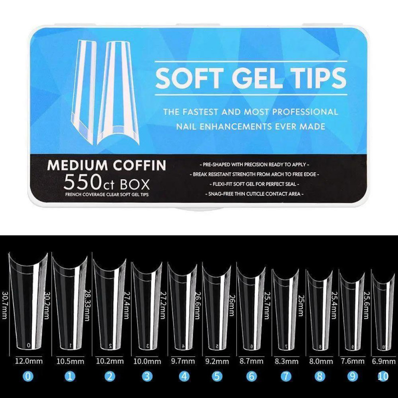 Medium Coffin French Coverage- Soft gel Tips 550 Stk NailArt-TIPS-Double Beauty Shop